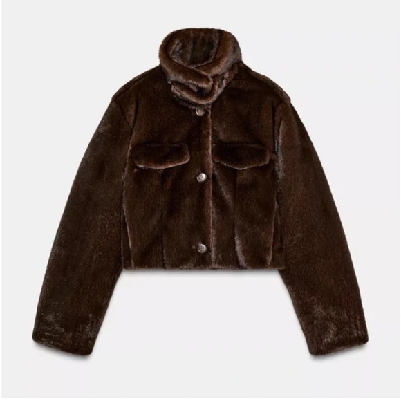 Zara Jackets & Blazers - NWT Zara Cropped Faux Fur Jacket in Dark Brown
